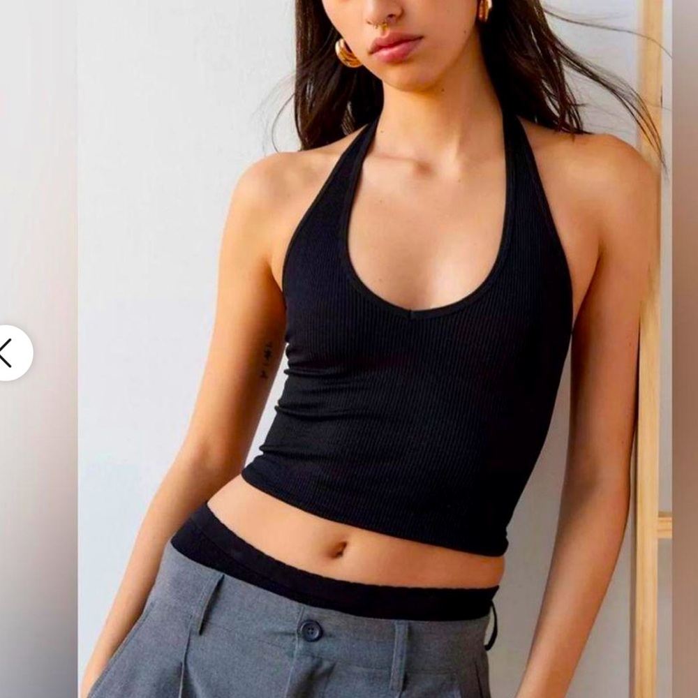 NWT Urban Outfitters Black Ribbed Halter Crop Top or long bralette - large